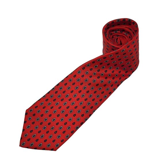 Yves Saint Laurent Tie Men One Size Red Paisley Print Silk Handmade Necktie - Picture 1 of 8